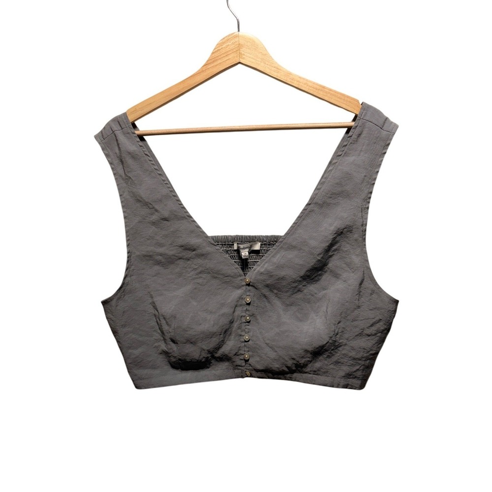 NWT Madewell Gwen Button Front Crop‎ Top Size 14 Gray Concert Preppy Cottagecore